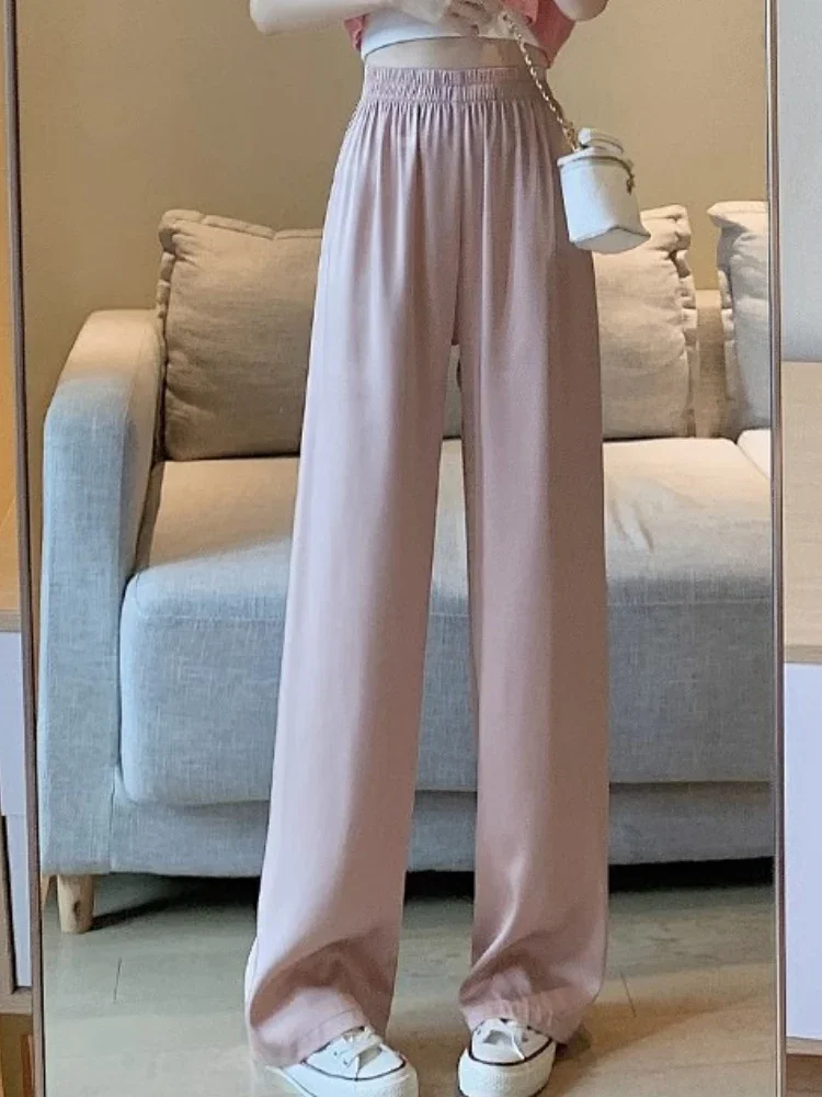 Women\'s Clothing Long Pants Summer Wide Leg Pants Solid Color Loose Straight Tube Casual High Waisted Trousers Korean Style