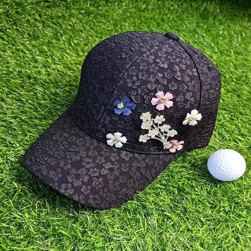 

Женская кружевная бейсболка с 3D-цветами, летняя солнцезащитная кепка с УФ-защитой, повседневный козырек для коррекции формы лица