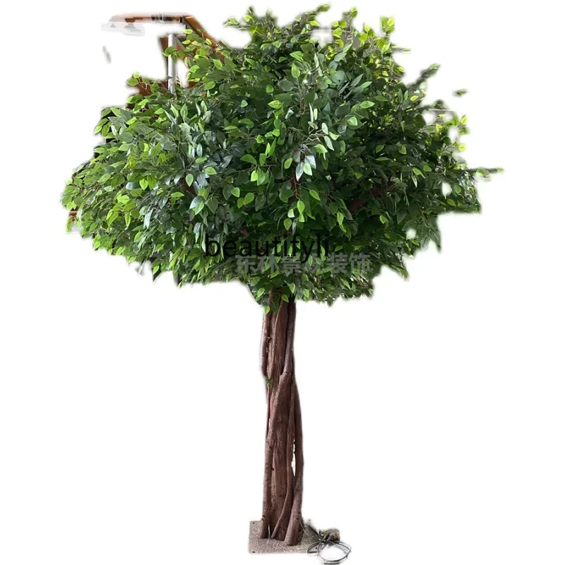 Simulation Banyan Tree Indoor Large Green Plant Fake Trees Living Room Pachira Macrocarpa Natural Solid Wood