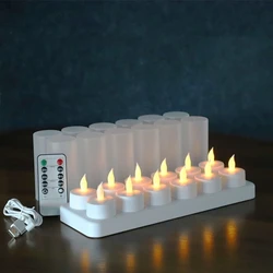 Set of 4/6/8/12pcs Remote controlled Rechargeable Flickering Flameless Tea Light Led Candles electric candle Wedding Church Deco