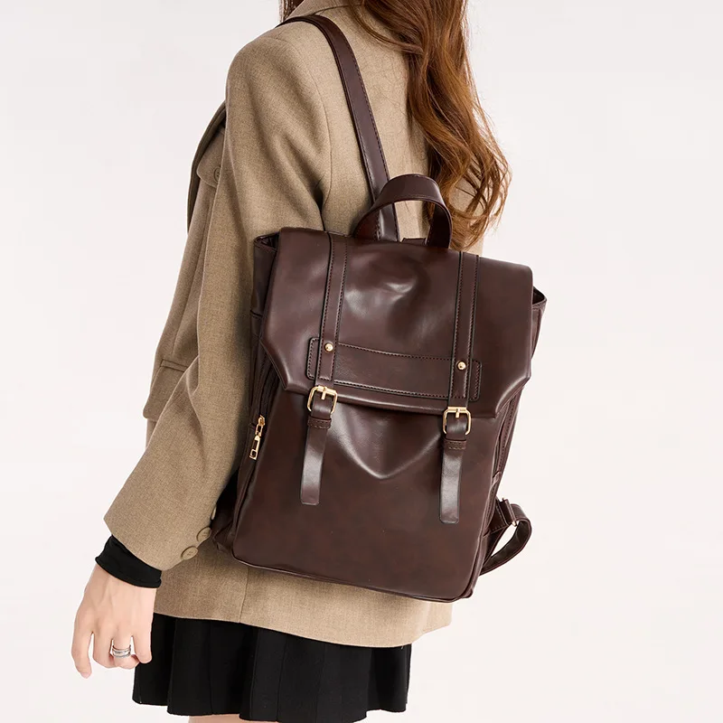 Vintage High End Stylish Backpack Versatile Casual Women Shoulder Bag Large Capacity Student Travel Rucksack For School Trip