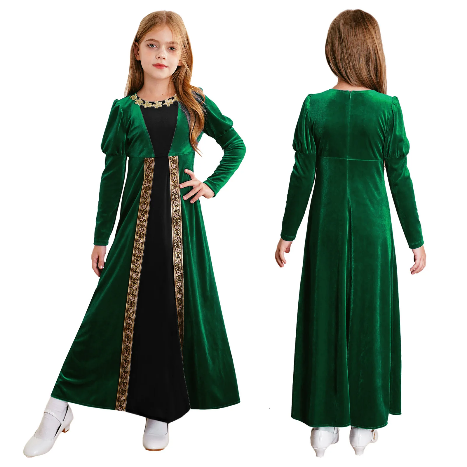 

Kids Girls Medieval Velvet Princess Dress Halloween Vampire Dress Up Costume Gothic Vintage Renaissance Maxi Dress Count Gown