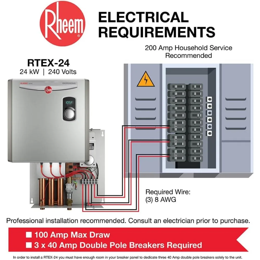 Aquecedor elétrico sem tanque, aquecedor de água cinza, 24kW, 240V