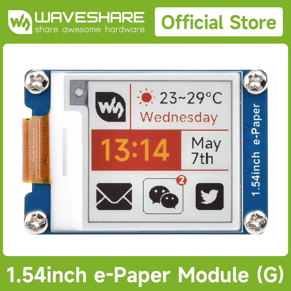 Waveshare 1.54inch E-Paper Display (G),e-ink Display For Raspberry Pi/Jetson Nano/Arduino, 200x200, Red/Yellow/Black/White, SPI