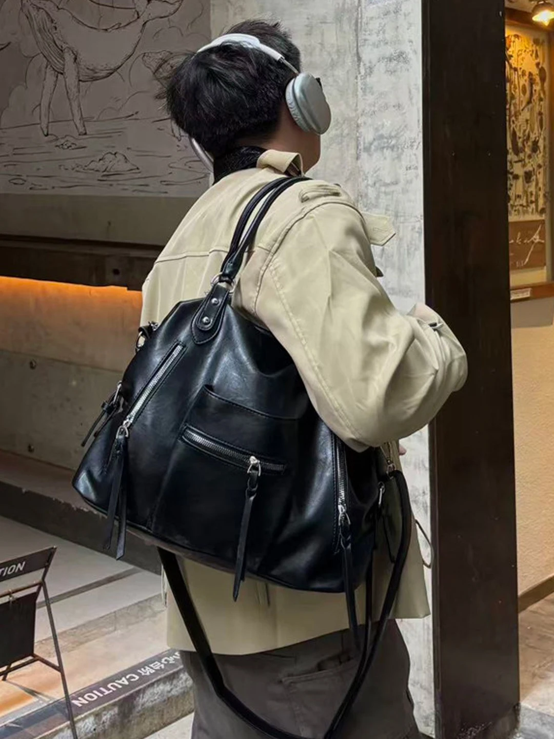 Retro Japanese Style Large Capacity Underarm Tote Bag Unisex Street Style Handbag Dark Harajuku Trend Youth Casual Bag