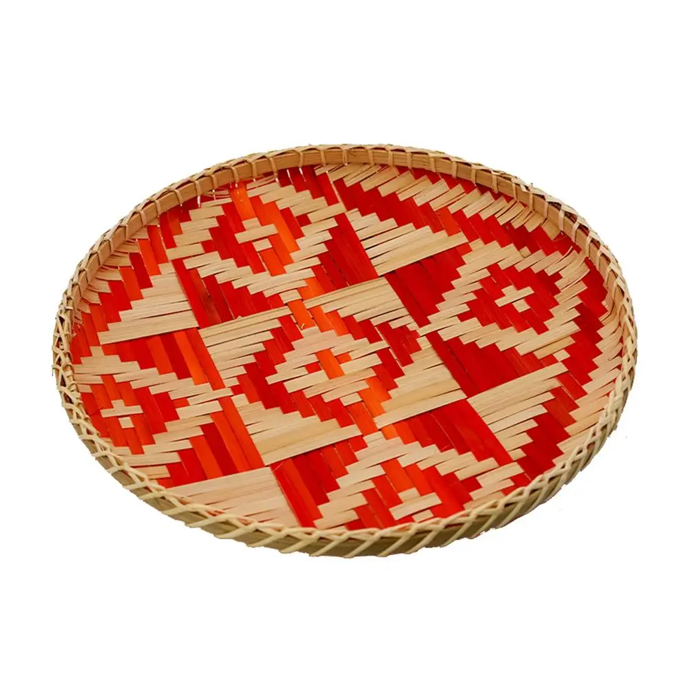 

Desktop Bamboo Storage Basket Office Home Decor Round Wicker Tray Weaving Woven