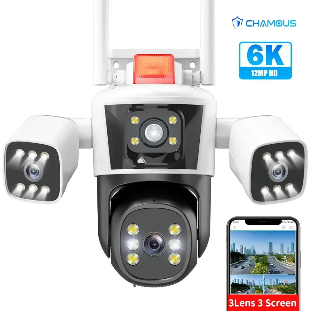 

6K 12MP WiFi IP Camera Three Screen Surveillance Video Cam Auto Tracking Mini Dome Home Protection PTZ Waterproof Security CCTV