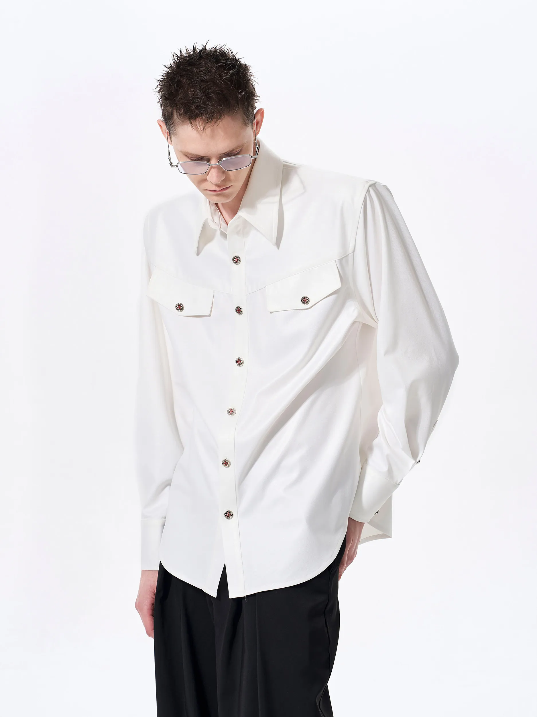 

Advanced Pure Color Men's irt Inner Wear Spring Simulation Acetate Boys Simple oulder Stand Fit Long Sve Casual irt