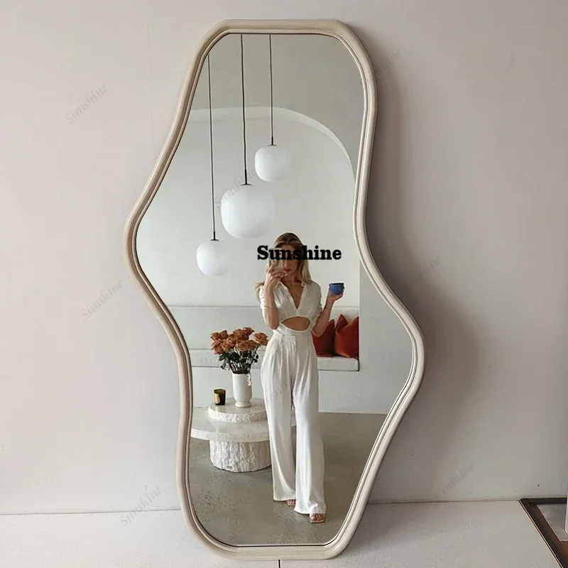 Twisted Wonderland Standing Mirror Bedroom Wavy Girls Aesthetic Irregular Mirror Asymmetrical Garden Espelhos Home Decorations