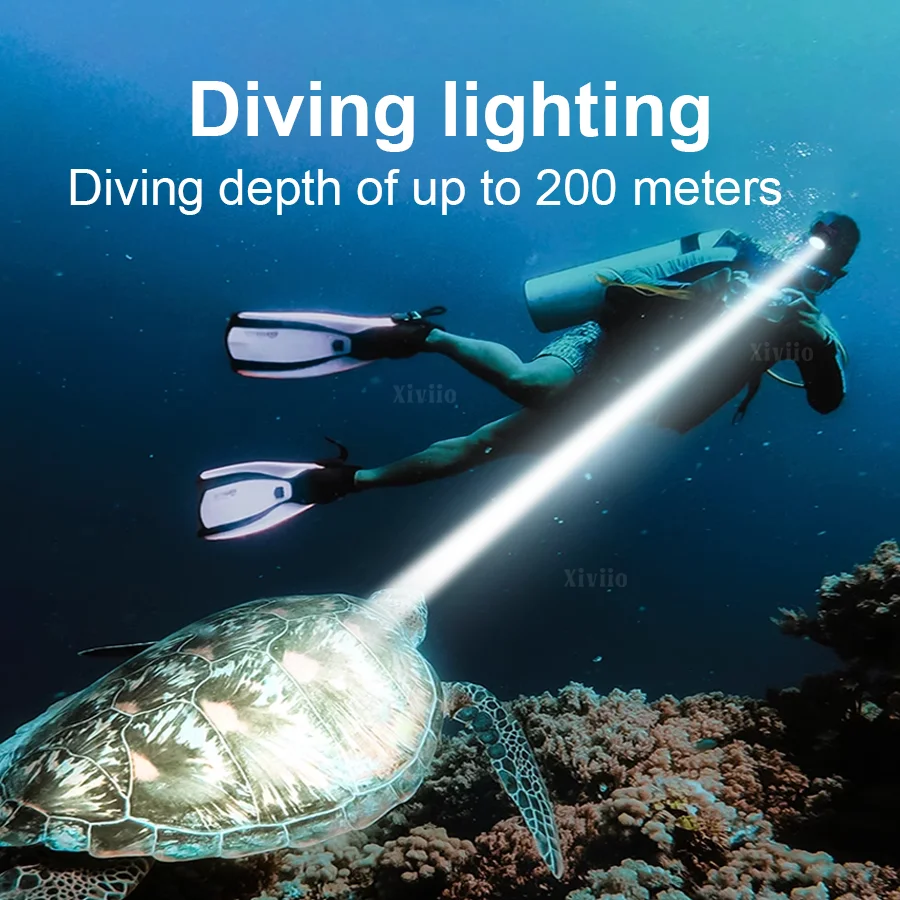 2026 Super Bright LED Diving Headlamp 200000LM Powerful Professional Dive Headlight Rechargeable Head Torch IPX8 Waterproof Lamp