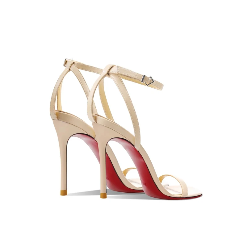 صنادل عالية الكعب صيف جديد ماتي جلد أحمر وحيد كلمة واحدة قطاع مفتوح اصبع القدم رقيقة الكعب الصنادل مأدبة فستان أحذية نسائية