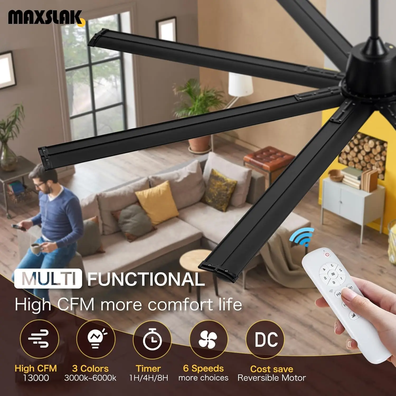 Light,Large Ceiling Fan with Modern 8 Aluminum Blades,Works with Alexa,Noiseless DC Motor,Black