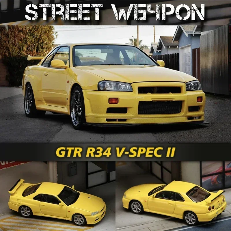 

Street Weapon 1:64 GTR R34 V Spec II Electroplated Black Diecast Diorama Alloy Model Car Limited Edition Gift