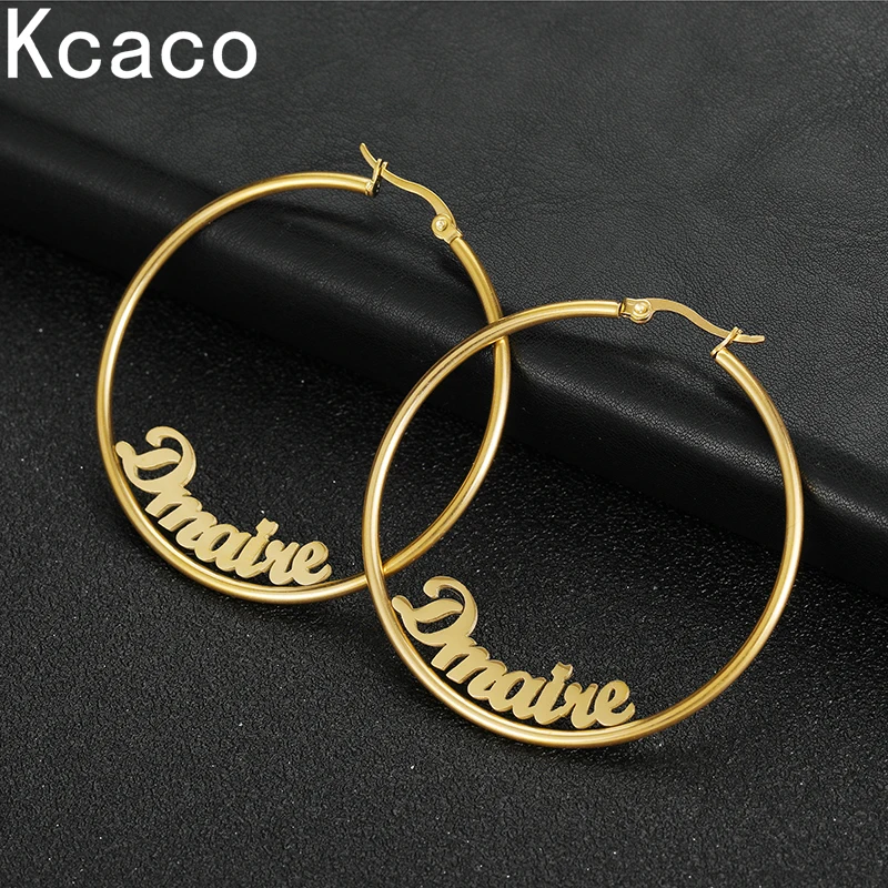 

Kcaco Personalized Stainless Steel Name Hoops Earrings Custom Letters 80mm Cricle Earrings Birthday Party Women Gifts Jewelry