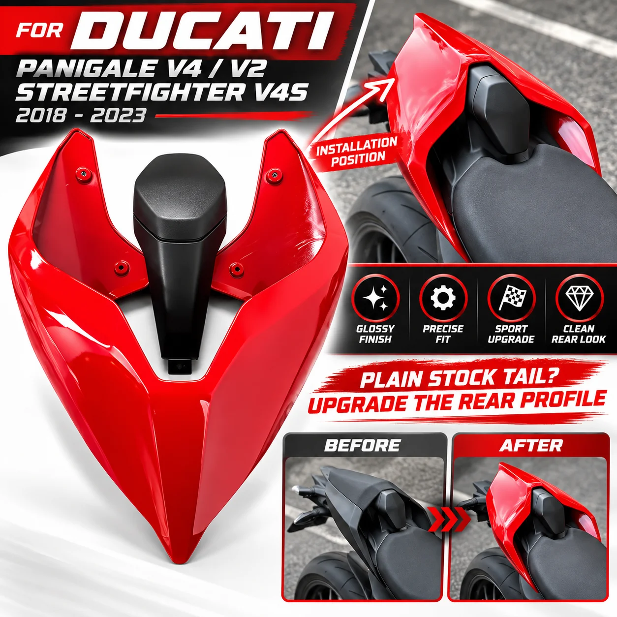 Rear Pillion Seat Cowl Fairing Cover Cowling Panel for Ducati Panigale V4 V2 Streetfighter V4S 2018-2023 Tail Section Rear Seat