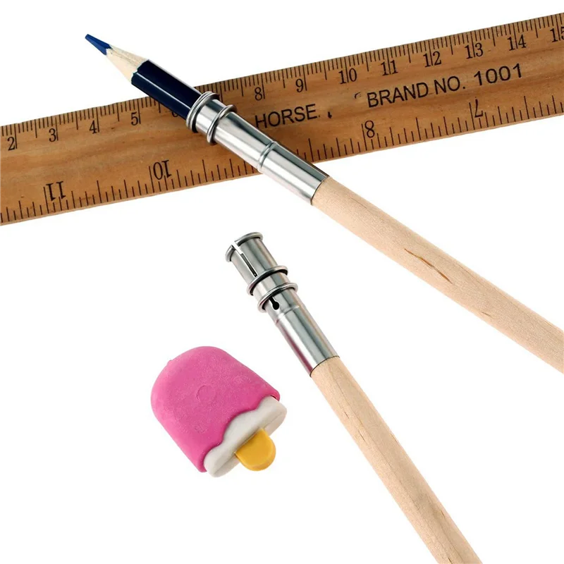 Y17A 24 piezas extensores de lápiz de madera, alargador de lápiz artístico, extensión de crayón con mango de aluminio para material escolar y de oficina