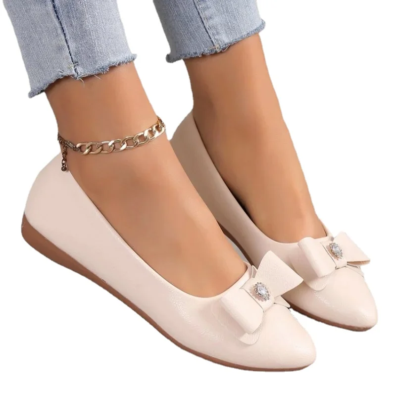 Women Casual Flats Shoes  New Bow Elegant Walking Shoes Spring Designer Brand Retro Dress Soft Sole Shoes Zapatillas Mujer