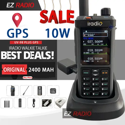 Iradio UV-98 PLUS GPS APRS Walkie Talkie 10W AM FM CB SSB HF Cross Band Repeater 1024 Channel Triple-Band Display Two Way Radios