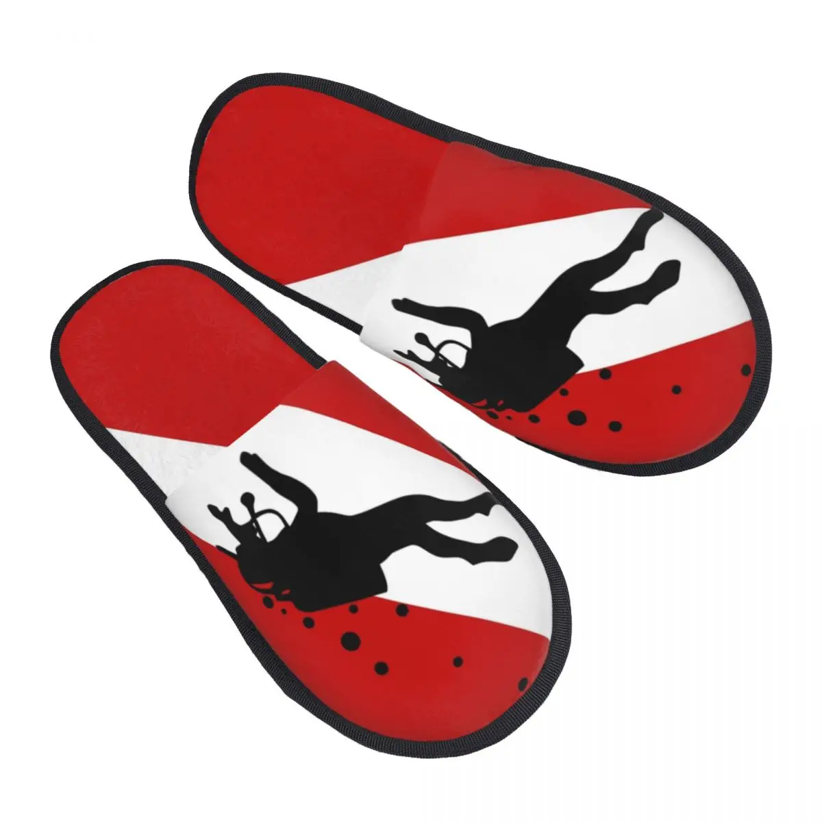 Custom Scuba Dive Flag Bubble Red White House Slippers Women Soft Memory Foam Diving Slip On Spa Slipper Shoes