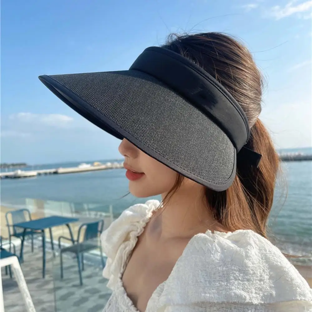 Sombrero de sol transpirable para mujer, visera de paja de ala ancha, plegable, con hebilla ajustable, doble capa, a prueba de sol