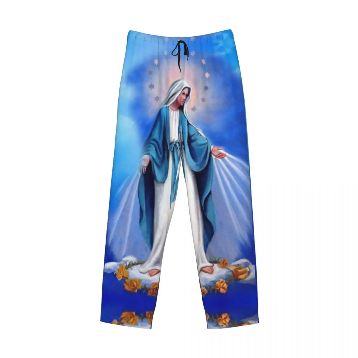 Custom Catholic Virgin Mary Pajama Pants Sleepwear for Men Elastic Waistband Our Lady of Fatima Sleep Lounge Bottoms  Pockets