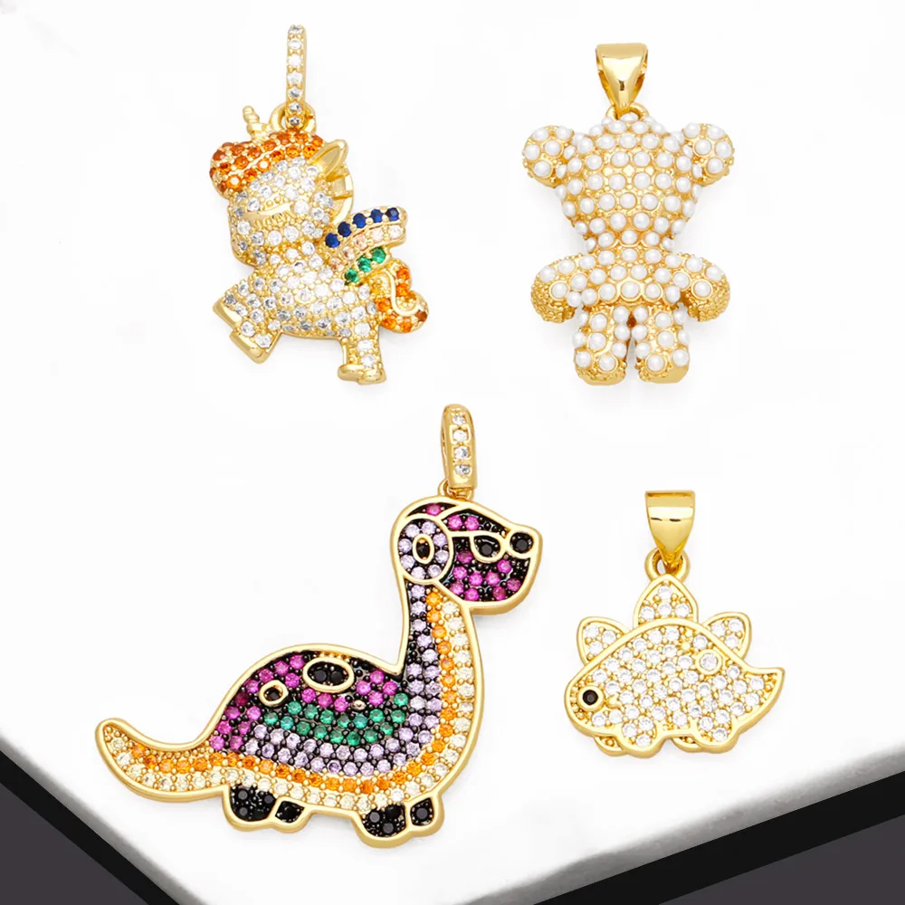 OCESRIO Multicolor Crystal Turtle Pendant for Necklace Copper Gold Plated Rainbow Horse Bear Jewelry Making Component pdtb273