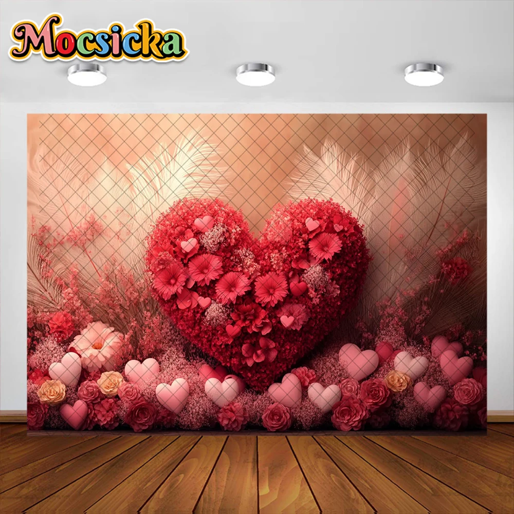 Fondo de fotografía del Día de San Valentín forma de corazón rosas rojas decoración telón de fondo pareja Baby Shower retrato accesorios de estudio Banner