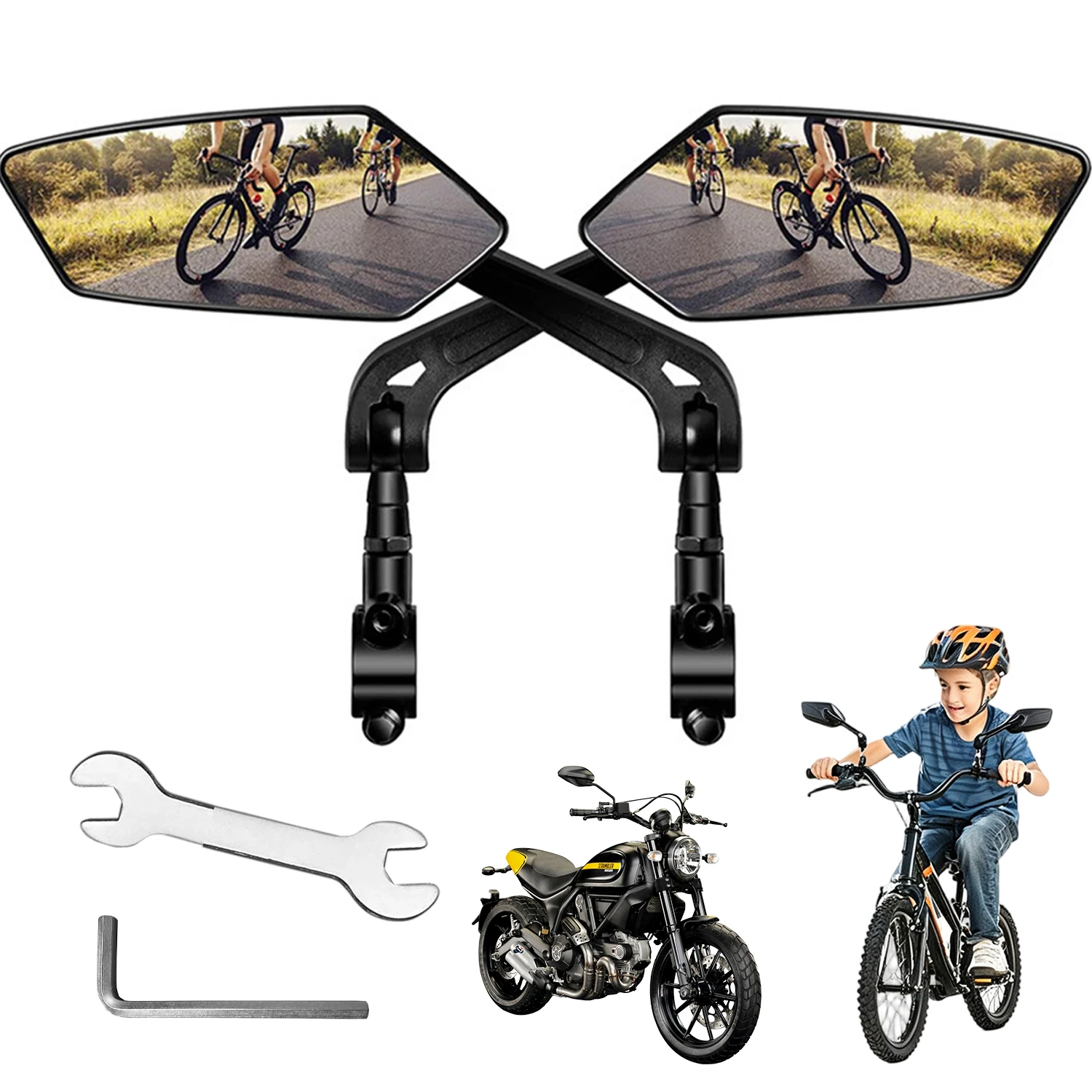 Fahrrad-Rückspiegel 360° Drehbar Einstellbarer Lenker-Spiegel für Motorrad Elektrofahrrad Reflektierender Lenker-Spiegel Zubehör