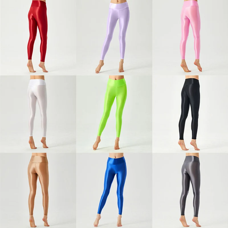 Satin Glossy pants High Waist Sport Women Fitness Shiny Yoga Pants Tights Leggings High Elastic glossy leggings