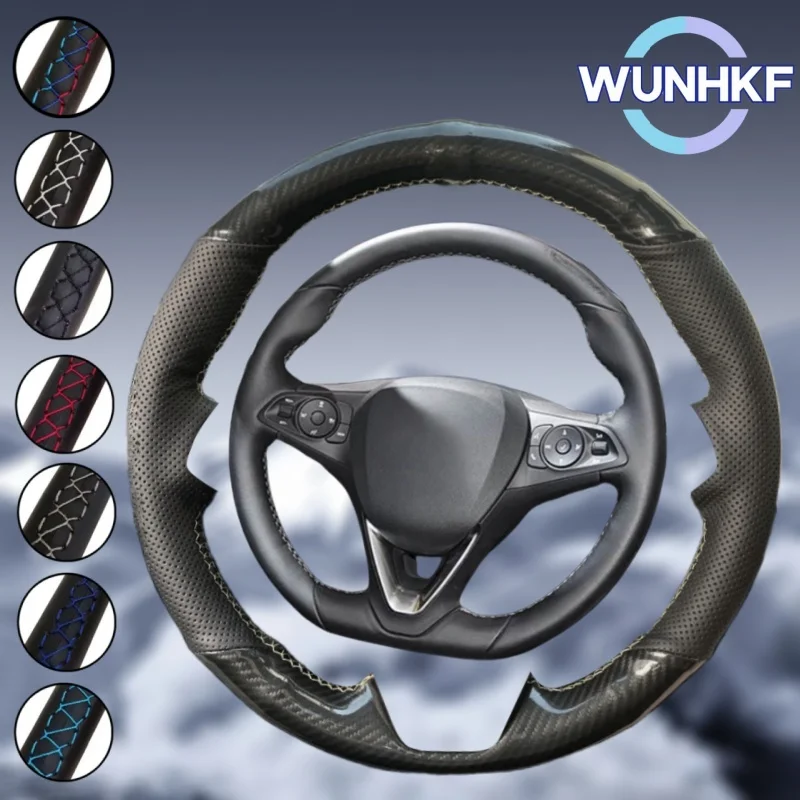 

Изготовленный на заказ черный автомобильный плетеный чехол на руль для Opel Corsa F MY20 20 21, аксессуары из натуральной кожи из углеродного волокна