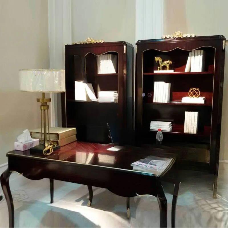 

European style bookshelf, bookshelf display cabinet, solid wood bookshelf with glass door, cherry wood, European combination