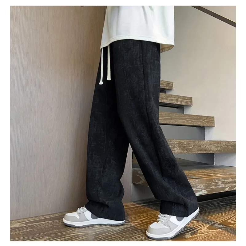 Men's Tie Dye Corduroy Casual Pants Drawstring High Waist Loose Wide Leg Straight Heavyweight Streetwear Trousers
