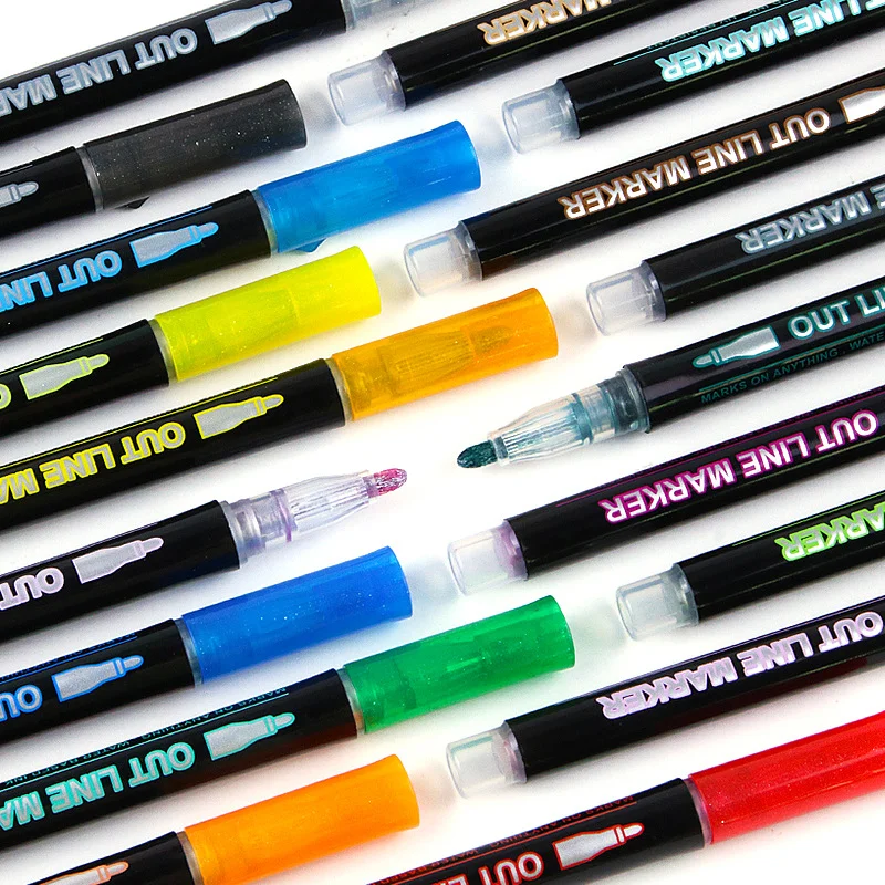 Double line outline pen color dream metal 8/12/24 color suit hand account fluorescent pen greeting card pen children's graffiti