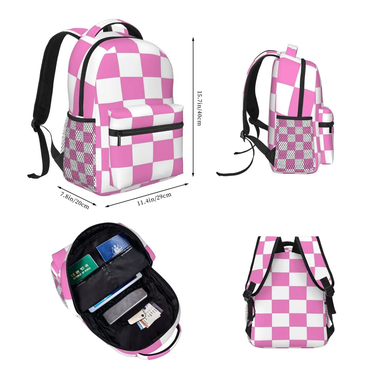 Pink Check Bedspread - Girls Room Duvet Phone Cover Backpacks Bookbag Students School Bag Rucksack Lunch Pen Bag Three-Piece Set