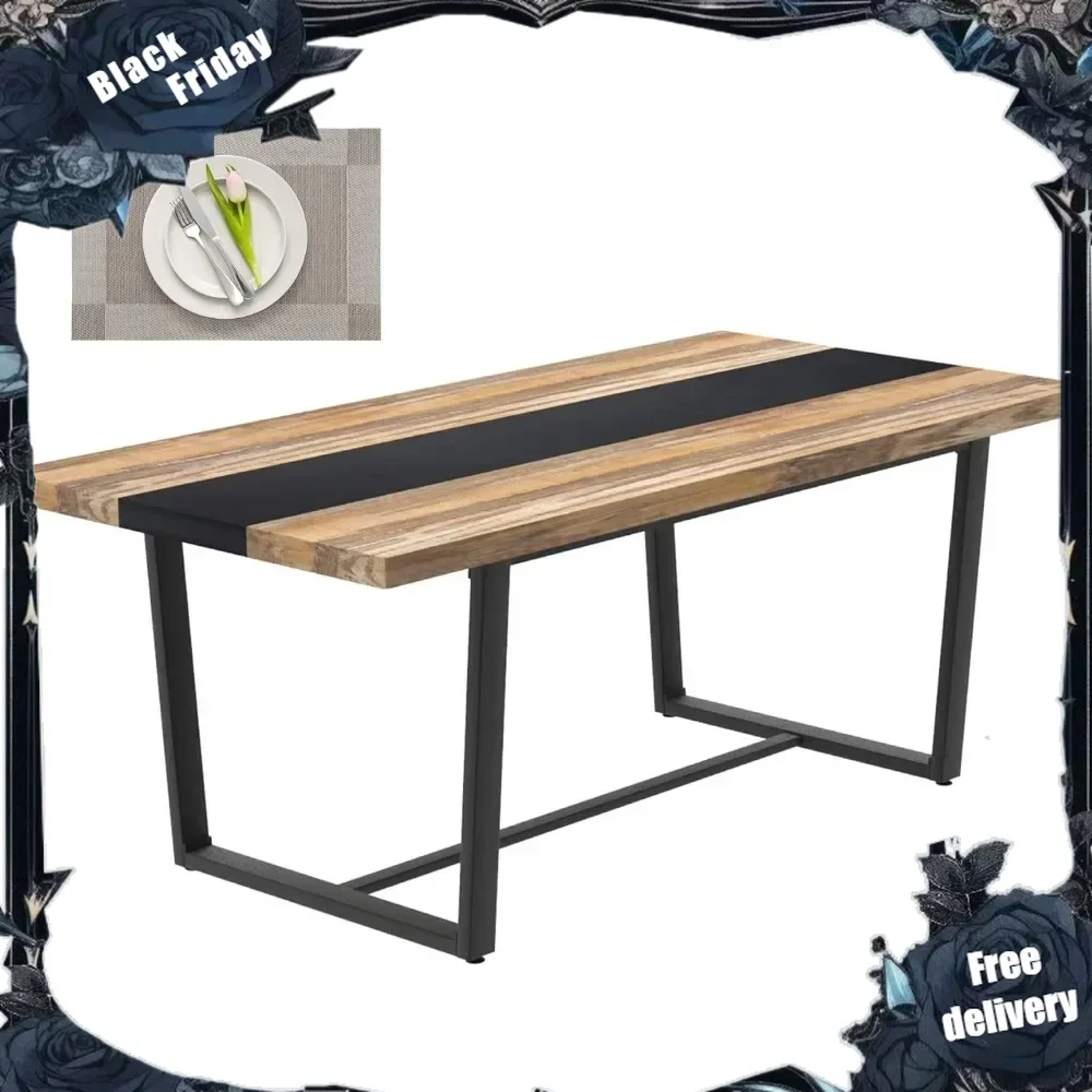 71" 6ft Large Dinner Table for 6 8 Seat Dining Room Table, Rectangular Farmhouse Modern Kitchen