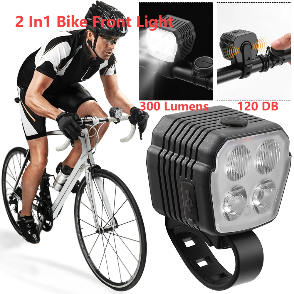 Bicycle Horn Light LED Bike Front Light USB Charging Headlight Cycling Safety Flashlight 2 In 1 7 Light Modes for Night Riding