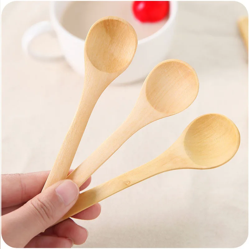 6/1Pcs Wooden Round Bamboo Spoon Soup Tea Coffee Stirring Spoons Spice Condiment Sugar Honey Scoops Teaspoon Kitchen Tableware