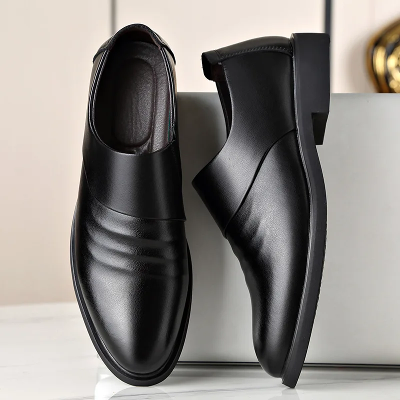 Luxury Brand Genuine Leather Fashion Men Business Dress Loafers Pointy Black Shoes Oxford Breathable Formal Wedding Shoes