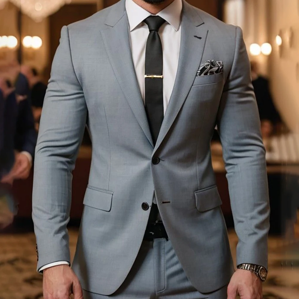 

Elegent Grey Suits For Mens Formal Bussiness Blazer Notched Lapel Wedding Tuxedo Slim Fit 2 Piece Set Jacket Pants Costume Homme