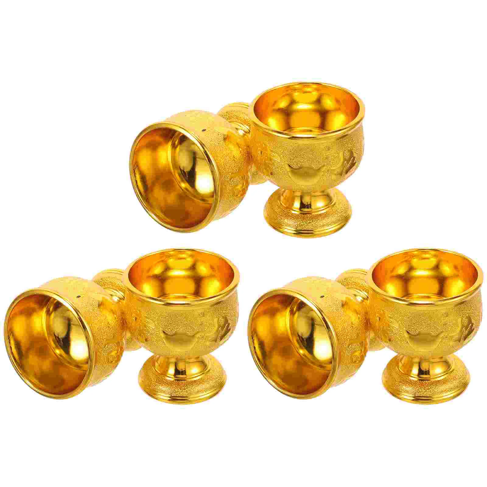 6 Pcs Gold Round Temple Offering High Legged Spirit Cup Buddha Altar Water Cup Set 30ml Practical for