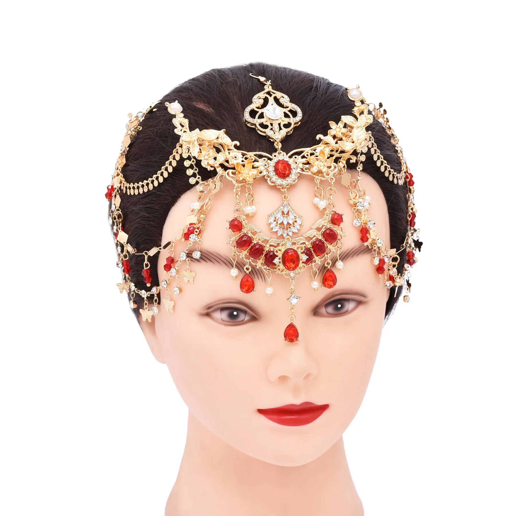 Fairy Long Tassel Veil Hair Ornaments Forehead Chain Face Curtain Retro Luxury Purple Crystal Elegant Headdress Hair Accessories