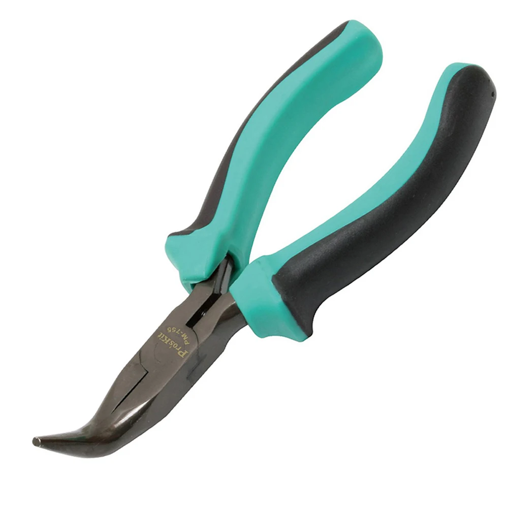 Pro'sKit PM-755 5-Zoll Zweifarbige Rutschfeste, Verschleißfeste Mini-Gebogene Spitzzange, Schneidzange, Drahtschneider, Handwerkzeug – Detail 5