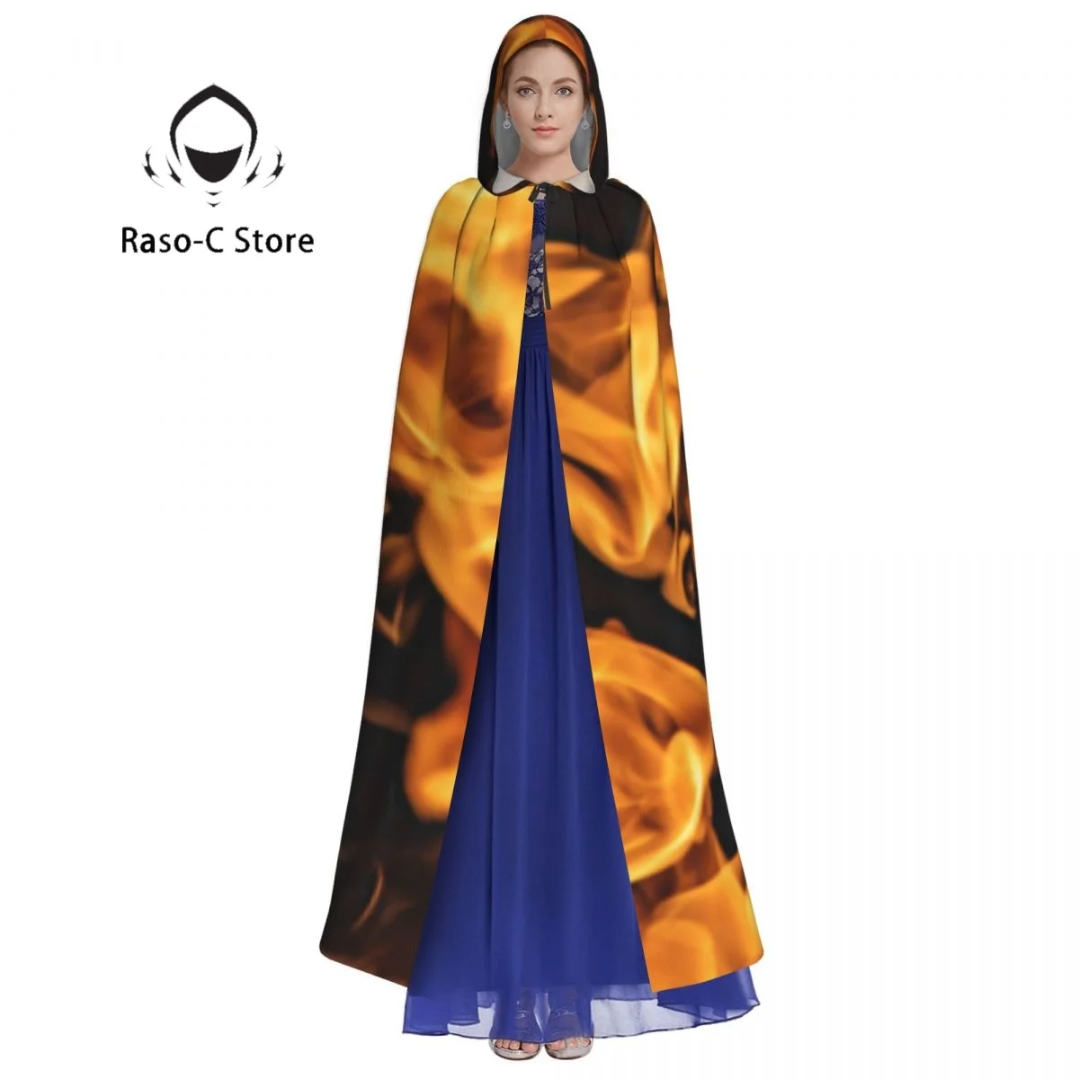 Long Cape Cloak Fire Abstract Blaze Hooded Cloak Coat Autumn Hoodies