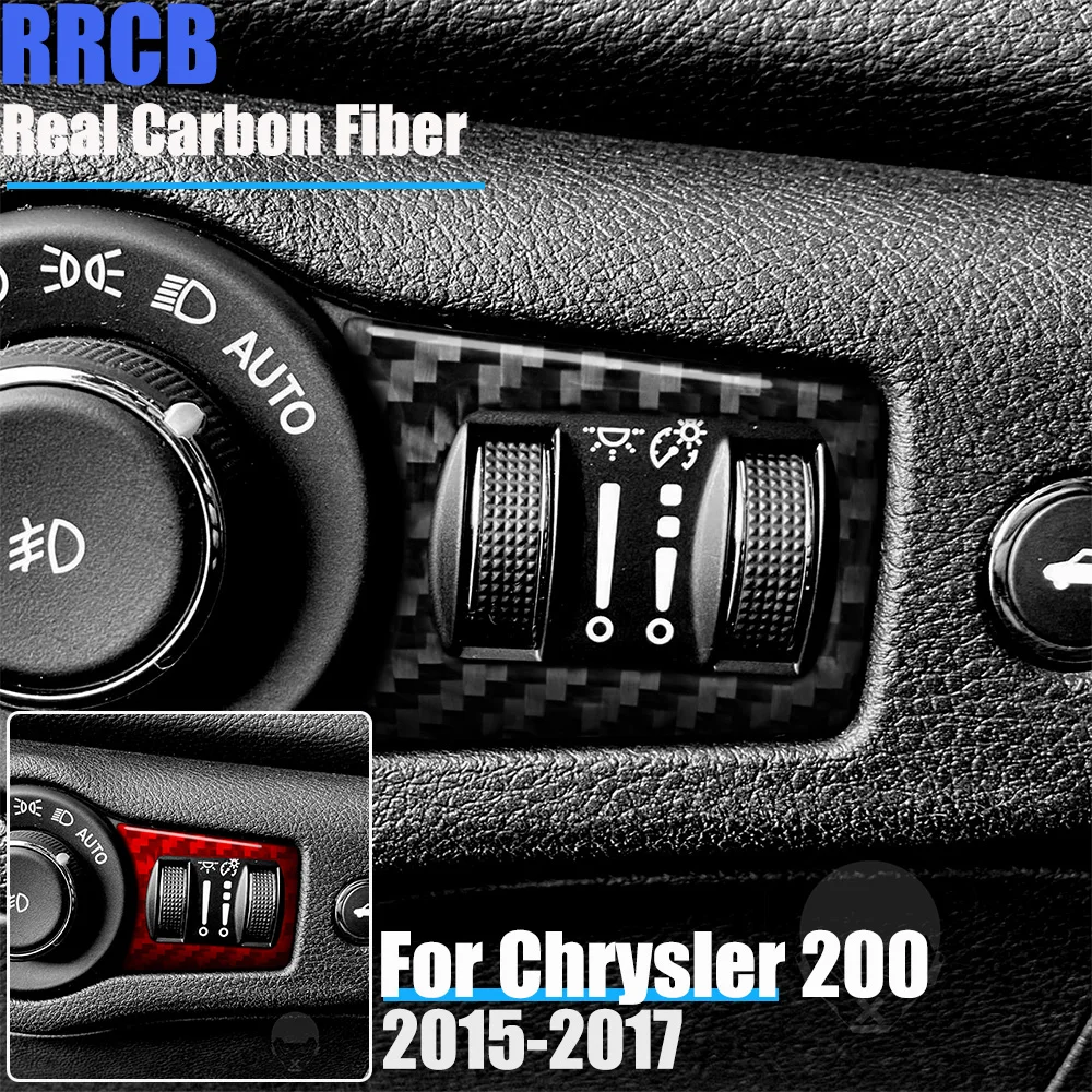 For Chrysler 200 2015 2016 2017 Flexible Real Carbon Fiber Headlight Switch Overlay Trim