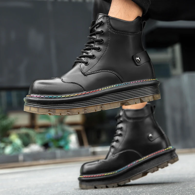 Men's Fashionable Height-Increasing Black Boots, Large Size Thick-Soled Men's Boots