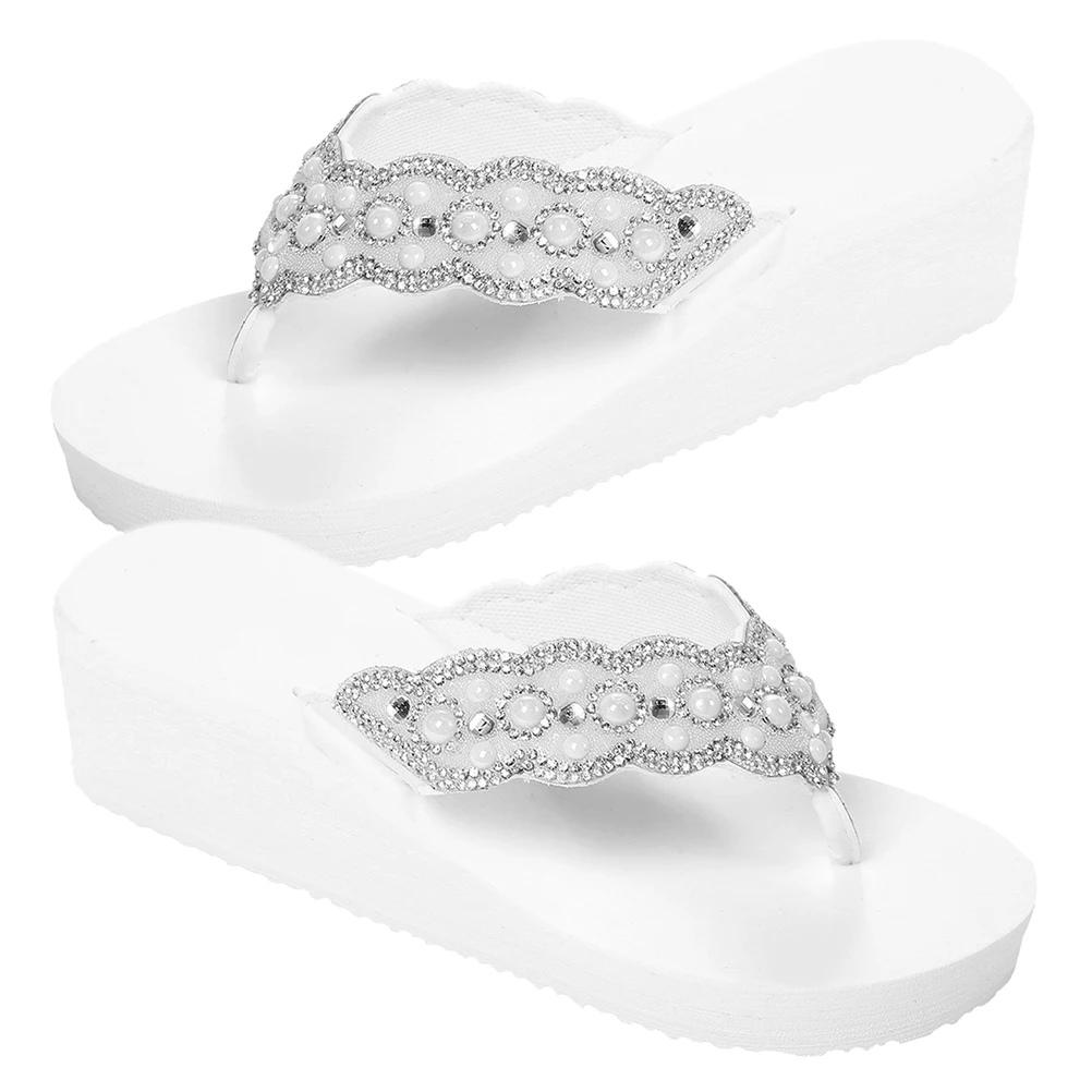 1 Pair Beach Shoes For Women Summer Non-Slip Slipsole Sandals Pearl Comfortable Sole Lightweight Outdoor Shoes