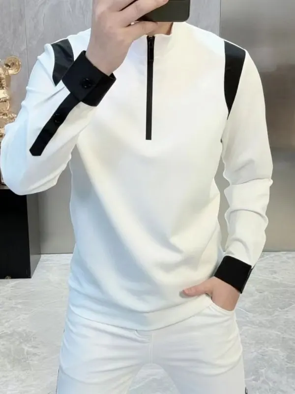 

Мужская толстовка с длинным рукавом, не мнущаяся, белая, с круглым вырезом, повседневная, удобная посадка, смесовый полиэстер, весенняя новинка