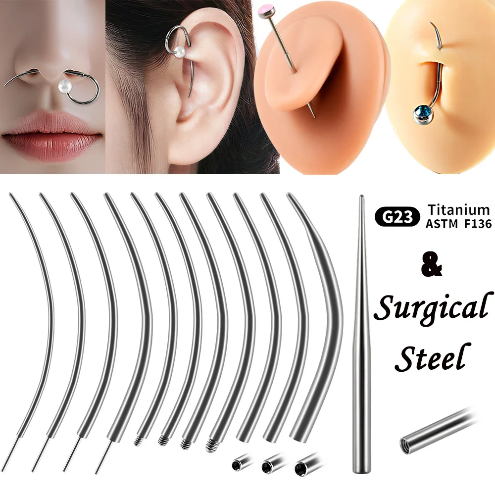 1-100PCS Titanium&Surgical Steel Straight&Curved Piercing Belly Ear Retainer Connection Pin Puncture Easy To Use Pierced Tool