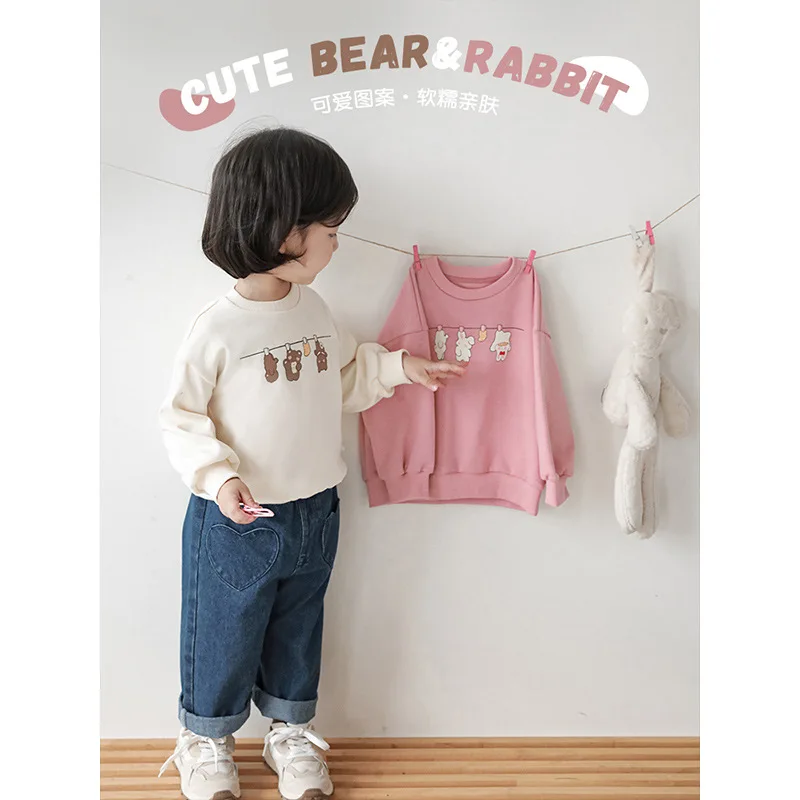 

Girls' Cute Sweatshirt 2023 Spring Autumn New Children's Cartoon Korean Long Sleeve Top