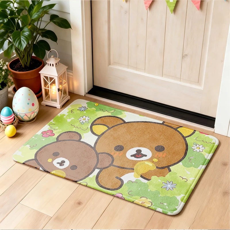 1Pc Rilakkuma Cute Cartoon Welcome Mat Entrance Doormat Balcony Bathroom Floor Mats Non-slip Rug Bedroom Carpet Home Decor